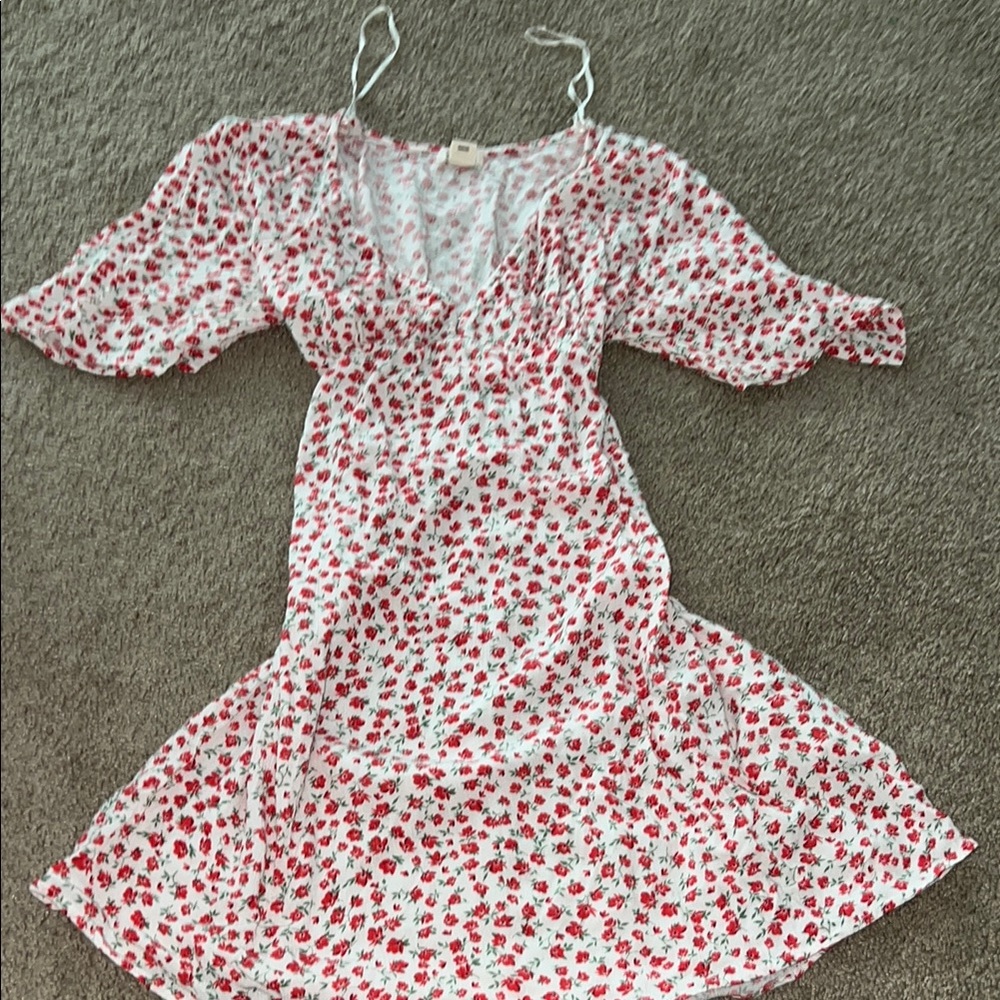 Floral Red and White Dress